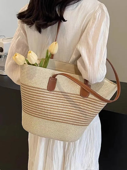 Women's Large Capacity Shoulder Bag Summer Straw Woven Basket Handbag Fashion Female Luxury Designer Beach Bag Bali Shopper Tote