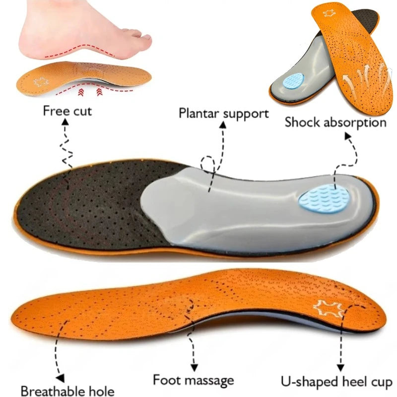 Leather Orthopedic Insole Orthotic Arch Support Instep Flat Foot Shoe Pad PU Latex Antibacterial Active Carbon Foot Care Unisex