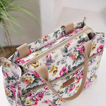 Fashion Floral Print Tote Bag, Portable Canvas Lunch Bag, Women's Casual Handbag & Bento Mommy Bag For Picnic Travel