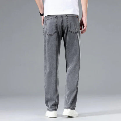 2024 New In Lyocell Summer Thin Jeans Men's  Loose Straight Casual Stretch Business Large Size Male Pants Solid Color