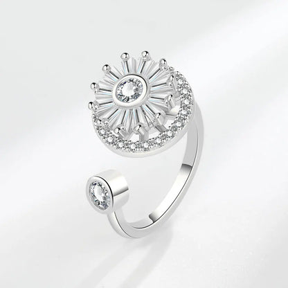 VENTFILLE 925 Sterling Silver Sunflower Diamond Zircon Rotatable Ring For Women Gift Relieve Stress Ring Jewelry Wholesale