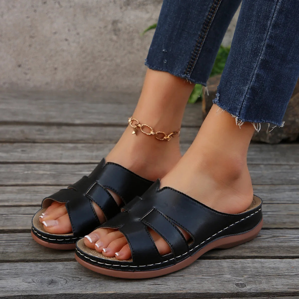 Shoes Sandals Women Summer Retro Sandals For Women Slides Walking Shoes Wedge Sandals Ladies Breathable Slipper Footwear Female