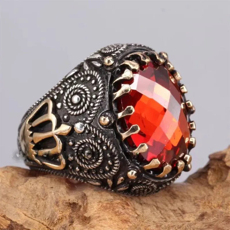 New Brown Retro Tiger Stone Men's Ring Personality Ring Fashion Temperament To Attend The Banquet Luxury High Quality Jewelry