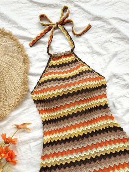 Ladies Spring/Summer Boho Chic Halter Dress Slim Sexy Mini Flowy Fashionable Women's Clothing