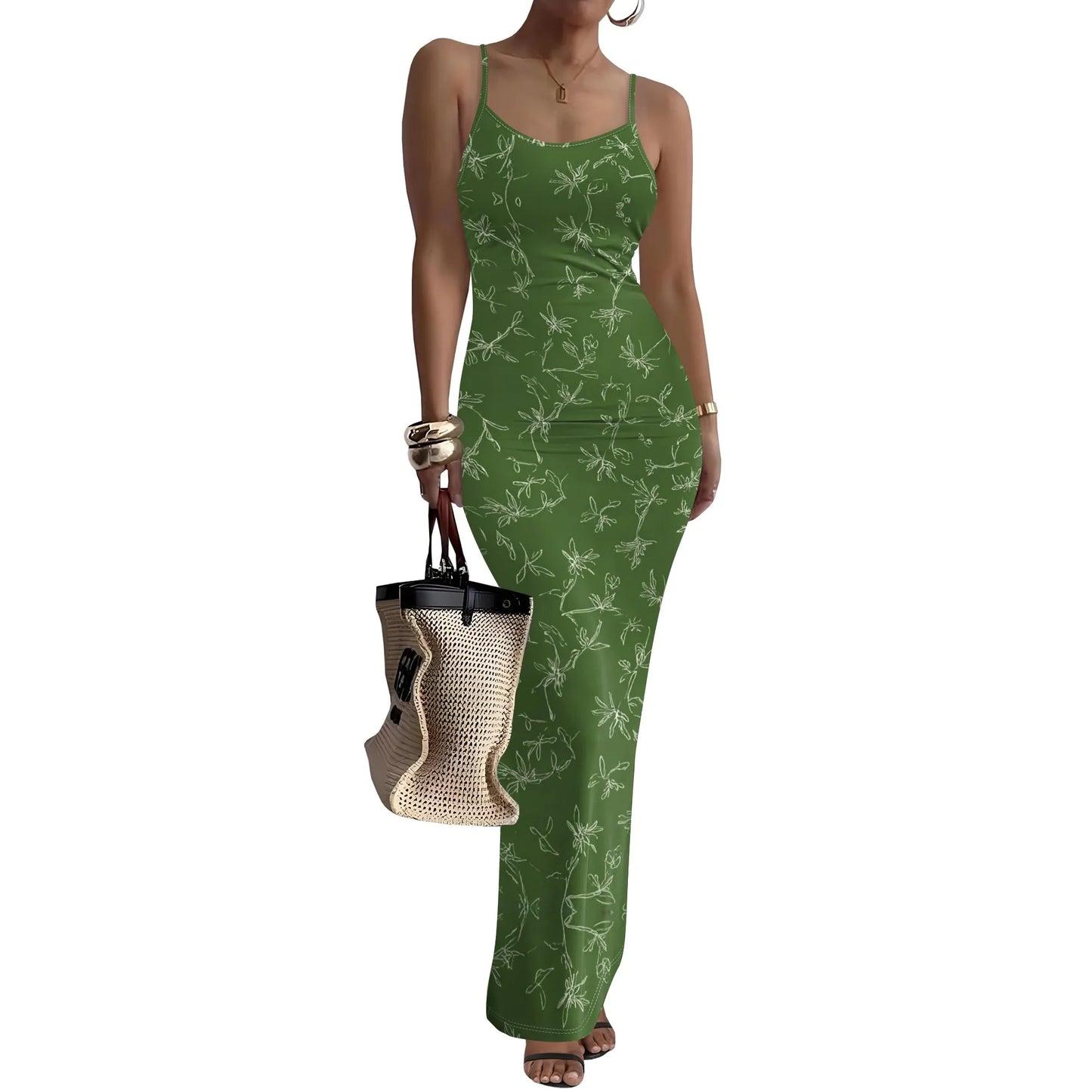 Floral Print Women's Spaghetti Strap Maxi Dress – Lightweight & Breezy, Perfect for Summer Days, Available in Sizes XS-2XL