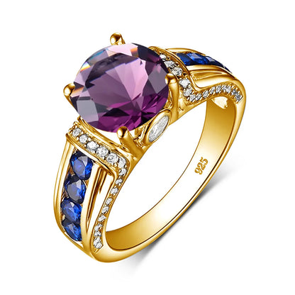 Szjinao Green Emerald Ring Gold For Woman Round Cut 8*8mm 2ct Stone Wedding Luxury Designer Jewelry High Quality Valentines Gift