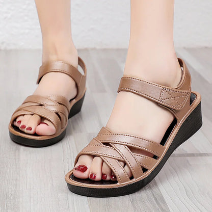 Mother Sandals Summer Middle-aged and Elderly Non-slip Work  Soft Soled Shoes 4cm Wedges Flat Grandma Shoes To Wear Outside