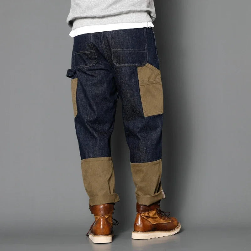 Four Seasons New Men's American Straight Jeans Pants Loose Casual Trendy Multi Pocket Spliced Denim Trousers Male Streetwear