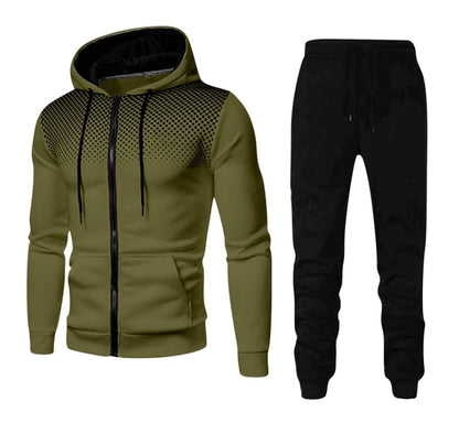 Autumn and Winter New European and American Solid Color Fleece Sweater Pants Men's Casual Zipper Sports Hat Set