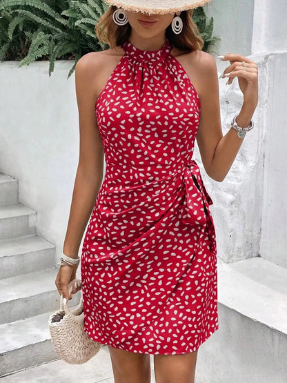 Zadily 2025 Summer Sexy Halter Mini Dress Dot Printing Zipper Bandage Slim Waist -Line Dresses