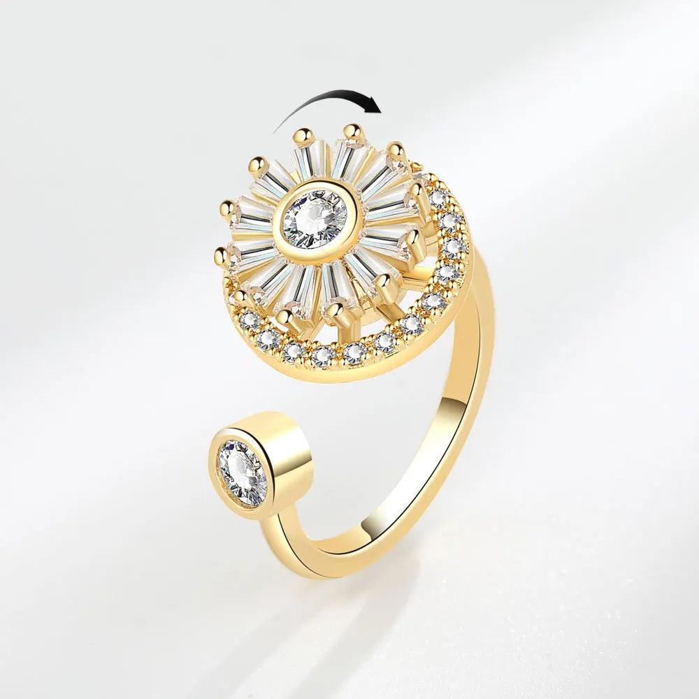 VENTFILLE 925 Sterling Silver Sunflower Diamond Zircon Rotatable Ring For Women Gift Relieve Stress Ring Jewelry Wholesale