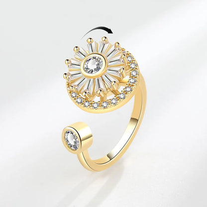 VENTFILLE 925 Sterling Silver Sunflower Diamond Zircon Rotatable Ring For Women Gift Relieve Stress Ring Jewelry Wholesale