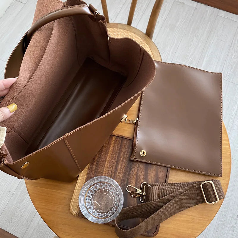 Korean -Style Retro Brown Bag,Briefcase - Like Large Capacity,Single Shoulder Crossbody Handbag, Trendy Commute & Casual Choice