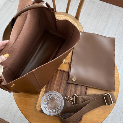 Korean -Style Retro Brown Bag,Briefcase - Like Large Capacity,Single Shoulder Crossbody Handbag, Trendy Commute & Casual Choice