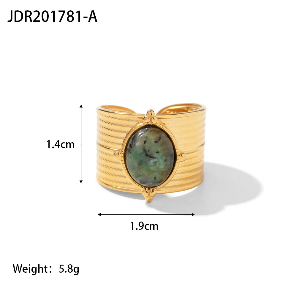 Youthway New Design Natural Stone Stainless Steel Ring Women Waterproof Stylish Golden Jewelry 2022 NEW Set