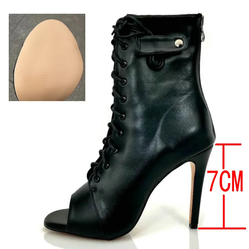 Women's Black Peep-Toe High Heel Stilettos Size 46 New Fashion Brand Party Boots for Ballroom Latin Jazz Dance Sexy Party Shoes