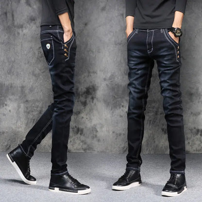 Fashion Stylish Korean Style Clothes Classic Kpop Streetwear Luxury Slim-Fit Smoke Gray Men's Jeans Casual Cowboy Pants for Men