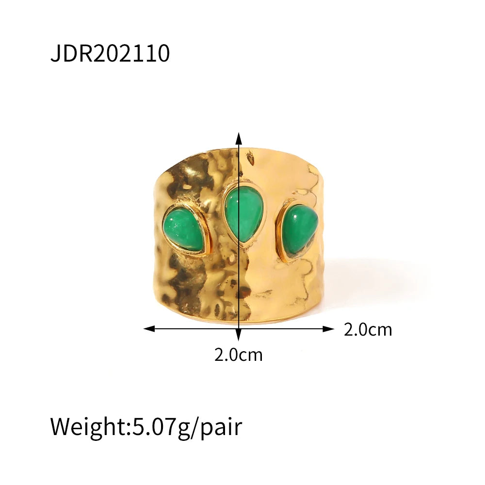 Youthway New Design Natural Stone Stainless Steel Ring Women Waterproof Stylish Golden Jewelry 2022 NEW Set