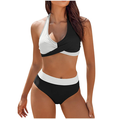 bikini Beach Colour Block Floral Printed Women's Swimsuit High Waist Two Piece For Teenagers biquinis feminino tendência 2024