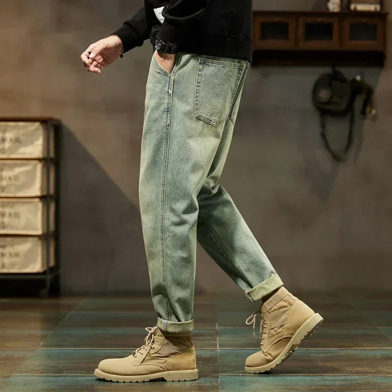 2025 Autumn and Winter New Loose and Versatile Harem Pants Retro Simple Fashion Solid Color Comfortable Versatile Jeans for Men