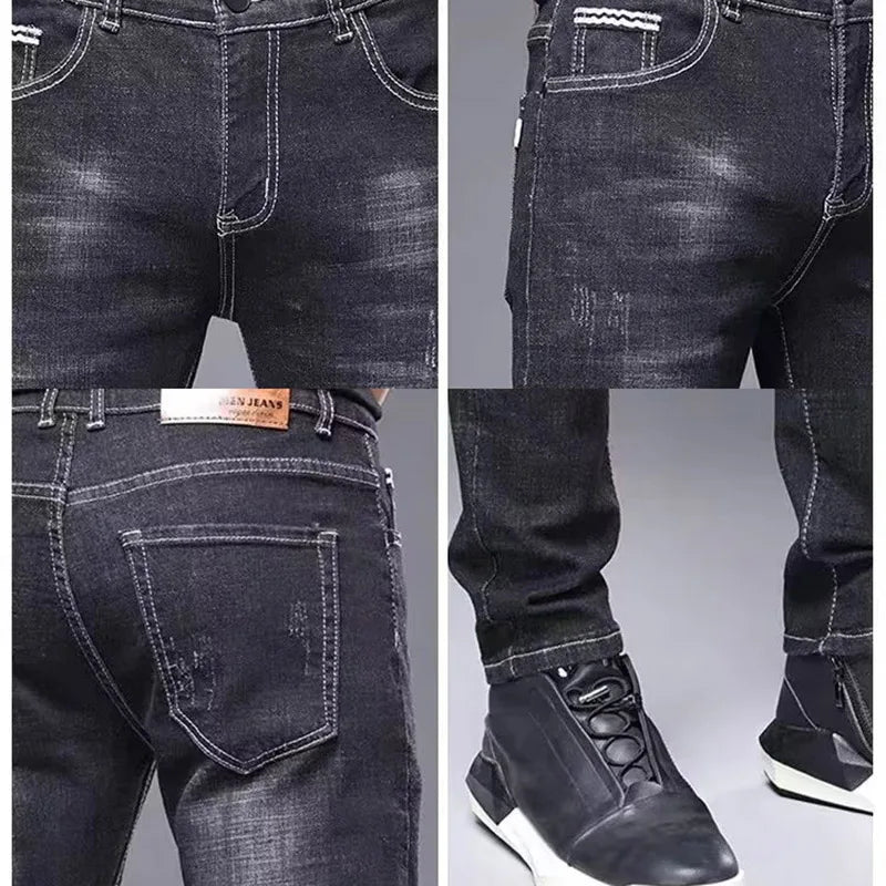High Quality Brand Men's Fashion Narrow Leg Casual Jeans Basic Vintage Skinny Pants New Straight Leg Outside Denim Trousers Male