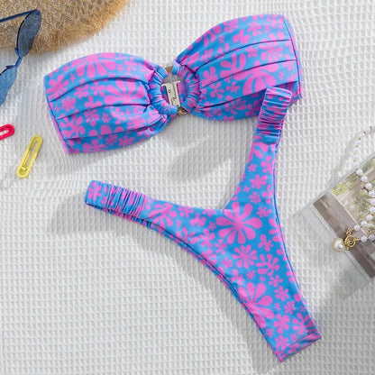 Micro Bikini Push Up Women Swimsuit Fashion Print Bikini Set Split Swimwear Summer 2025 New Beachwear Lady Bathing Suit 2 Piece