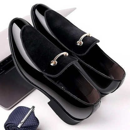 Shoes for Men Party Luxury Patent Shoe for Men Italian Oxfords Shoes Man Slip on Loafers Male Plus Size Point Toe Velvet Shoes