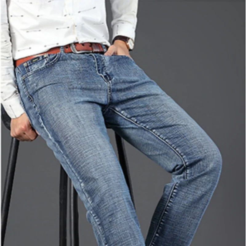 2025 New High-Quality Denim Pants for Men - Spring Men's Pants - Men's Business Straight-Fitting Loose Elasticated Casual Pants