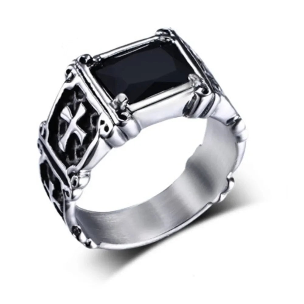 New Fashion Creative Trend Delicate Compact Red Gemstone Cross Pattern Ring Retro Men's Street Party Niche Ring Gift Jewellery