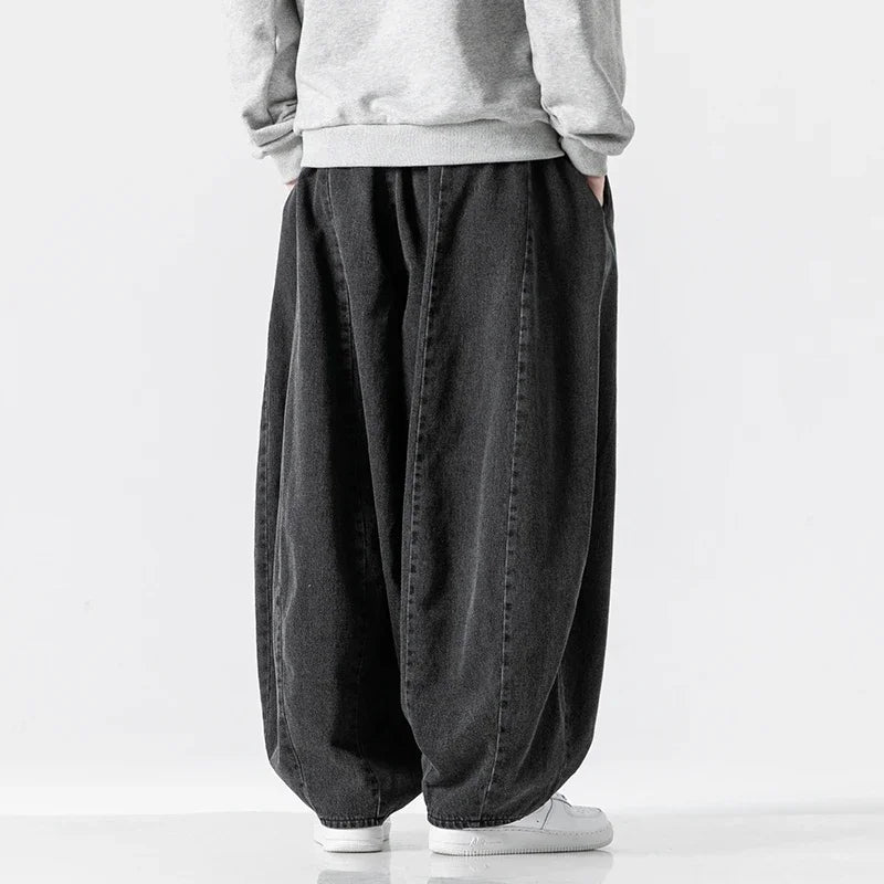 Men Casual Pants Japanese Styles Jeans Fashion Loose Mens Hip Hop Lantern Pants Streetwear Male Oversize Denim Wide Leg Trousers