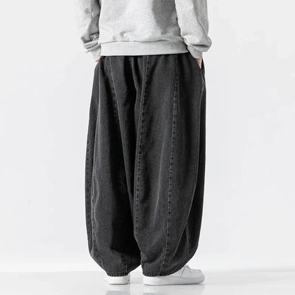 Men Casual Pants Japanese Styles Jeans Fashion Loose Mens Hip Hop Lantern Pants Streetwear Male Oversize Denim Wide Leg Trousers