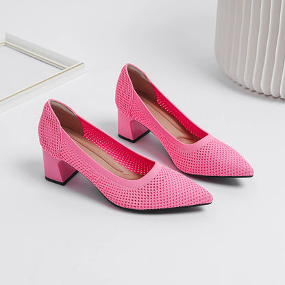 High Heel Women's 2025 Spring and Autumn New Soft Knitted Breathable and Comfortable Shoes