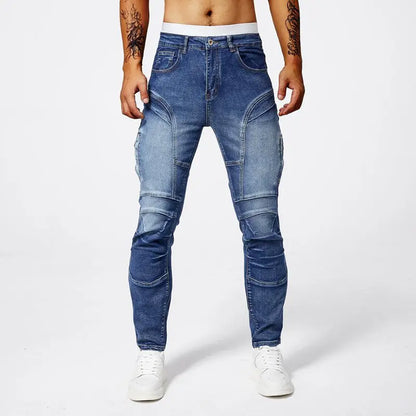 Two tone distressed patchwork jeans for men trendy jeans for summer thin straight leg pants slim fit small leg distressed jeans