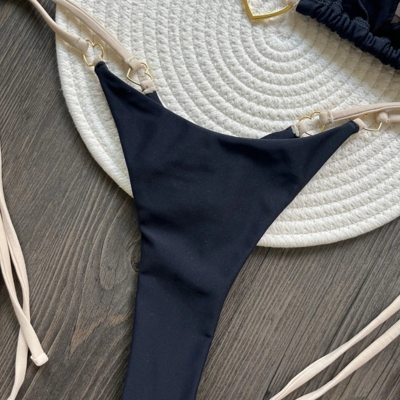 2025 Solid Color White Bikini Women Suit Low Waist Lace-up Swimsuit Two-piece Set swimwear women bathing suit купальник