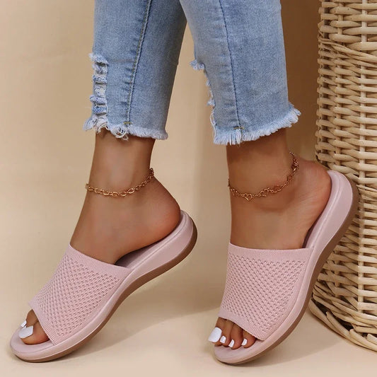 Women Sandals Soft Flat Sandals Summer Sandals Women Stretch Fabric Summer Elegant Slippers Shoes