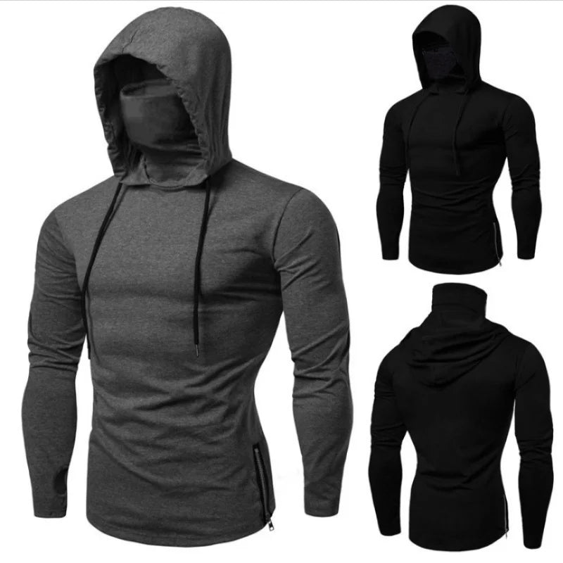 2025 Men Balaclava Zip Hoodie Winter Warm Casual Sweatshirt with Hooded Face Mask Zipper Design Sports Jacket Outdoor Activities