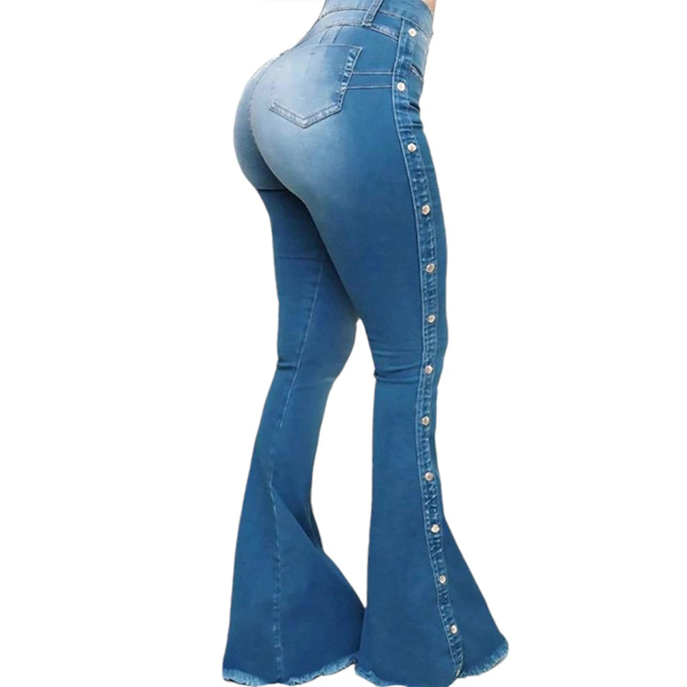Plus Size Denim Women Pants Large Size Wide Leg Flare High Waist Slim Jeans Female Clothing Oversized High Street Long Trousers