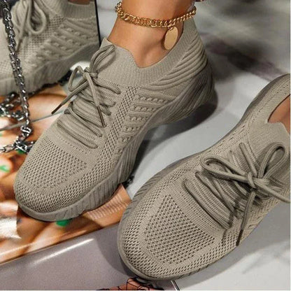 Mesh Breathable Casual Sneakers Lace-up Vulcanized Shoes Ladies Platform Sneakers