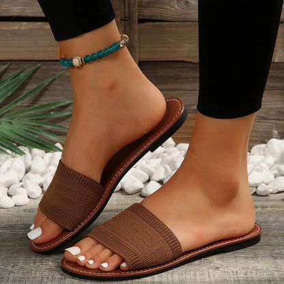 Women's Sandals  Summer Luxury Fashion Flat Sandals Brown Designer Open Toe Non-Slip Outdoor Beach Slippers Slides Women
