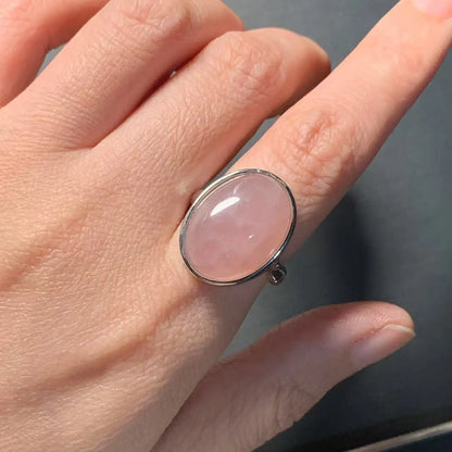 MM Natural Rose Quartz Ring Adjustable Female Ring Jewelry for Women Gift Wholesale High Quality Vintage Fine