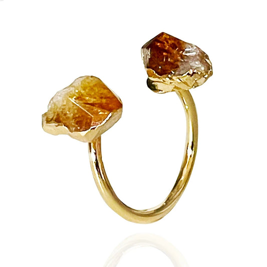 Irregular Citrine Rough Stone Open Ring for Women Girls Golden Handmade Finger Energy Jewelry Adjustable Size
