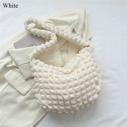 Women Plaid Quilted Large Capacity Tote Bag Crossbody Bag Solid Color Shoulder Bag Cute Pleated Bubbles Embroidered Satchel Bags