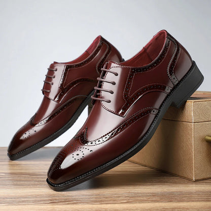 Men's Dress Shoes Fashion Pointed Business Dress Shoe Classics Brogue Shoes Lace Up Oxford Footwear Luxury Wedding Shoes for Men