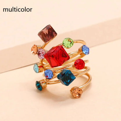 Irregular Geometric Chunky Stone Opening Rings for Women Rhinestone Crystal Wedding Rings Creative Party Jewelry Holiday Gifts
