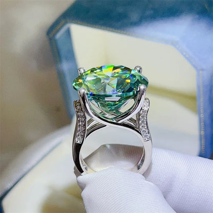 Solitaire Green 20Ct D Color Moissanite Diamond Ring 925 Sterling Silver Party Wedding Band Rings for Women Engagement Jewelry