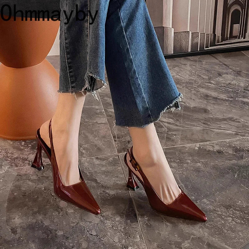 Luxury Designer Summer Women Sandals Fashion Pointed Toe Singbacks Shoes Ladies Elegant High Heel Stripper Sandalias