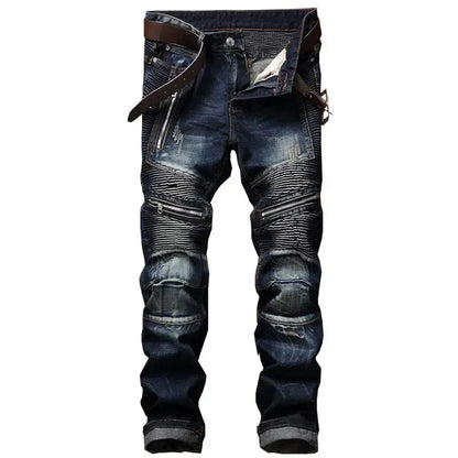 Punk Street Style Ripped Skinny Jeans Men Vintage Wash Solid Denim Trouser Mens Casual Slim Fit Pencil Denim Holes Pants 2025