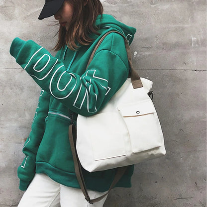 Fashion Canvas Bags Students Handbag Shoulder Bag Large Capacity Solid Color Totes Shopper Bag Casual Female CrossBody 2024
