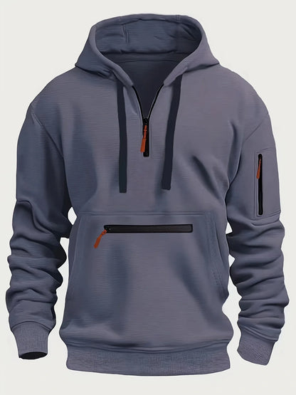 Spring and Autumn New Men's Zipper Multi Pocket Hoodie Fashion Sports Street Trend Long Sleeve Hoodie Loose Jacket
