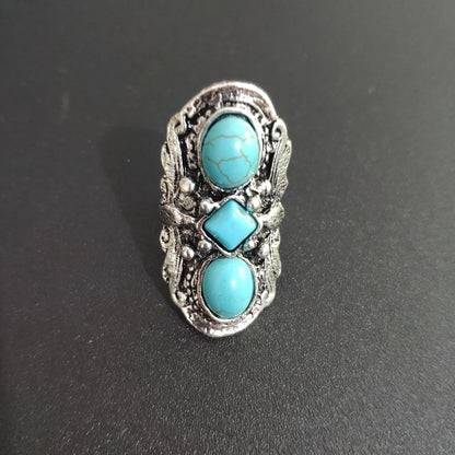 Vintage Silvery Turquoise Rings for Women Boho Tibet Ethnic Tribal Afghan Pakistan Indian Gypsy Men's Green Stone Retro Jewelry